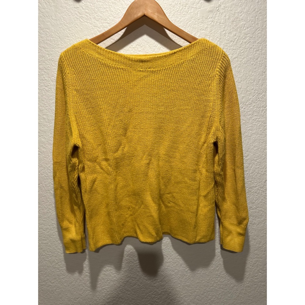 Banana Republic Womens Mustard Yellow Ribbed Boatneck Cotton Blend Sweater S - Picture 2 of 7
